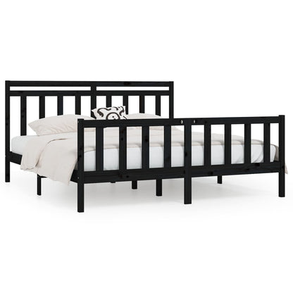 Bed Frame Black Solid Wood Pine 200X200 Cm