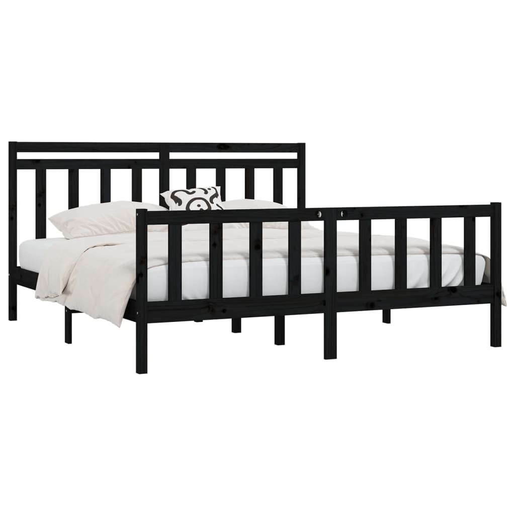 Bed Frame Black Solid Wood Pine 200X200 Cm