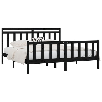 Bed Frame Black Solid Wood Pine 200X200 Cm