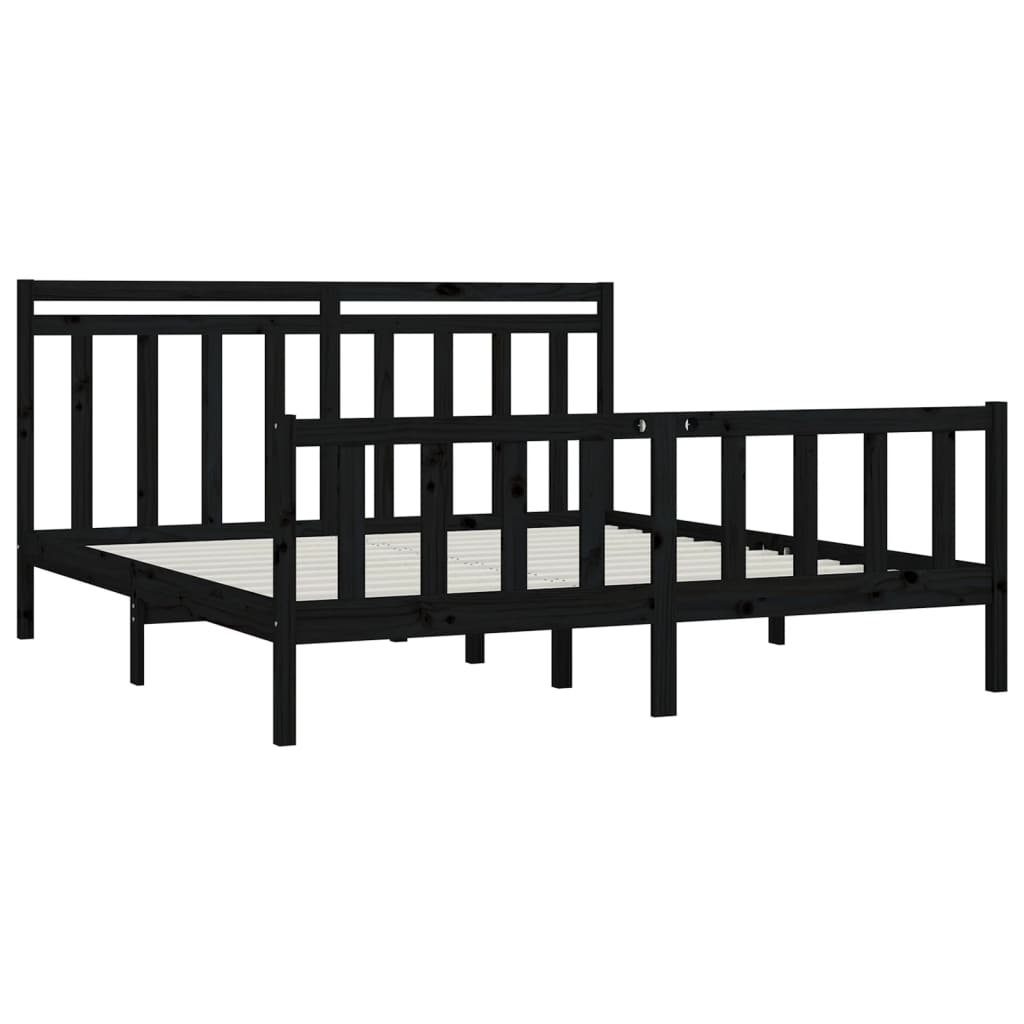 Bed Frame Black Solid Wood Pine 200X200 Cm