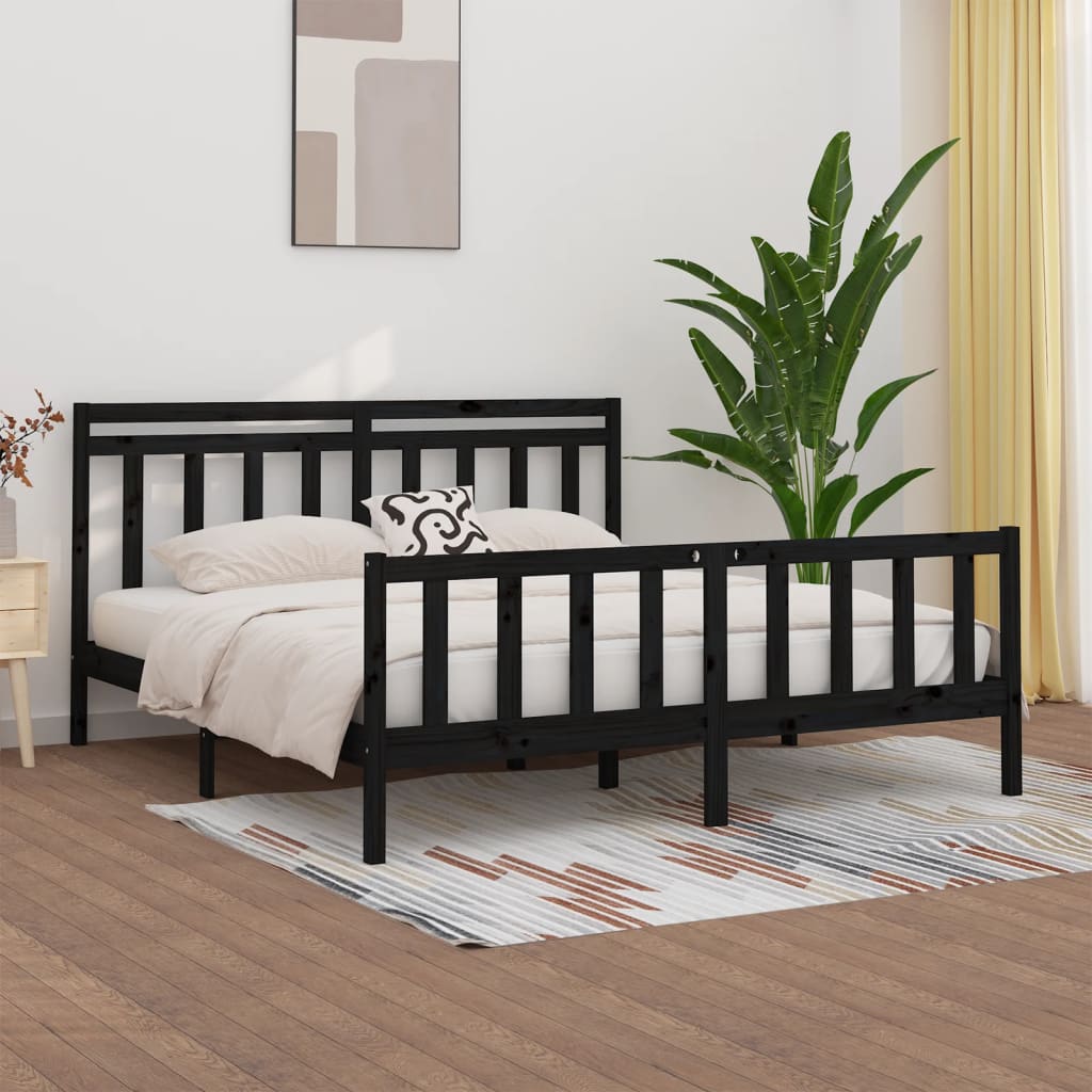 Bed Frame Black Solid Wood Pine 200X200 Cm