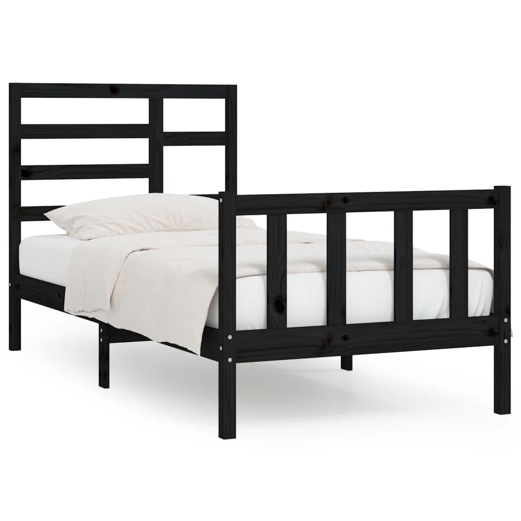 Bed Frame Black Solid Wood Pine 90X200 Cm