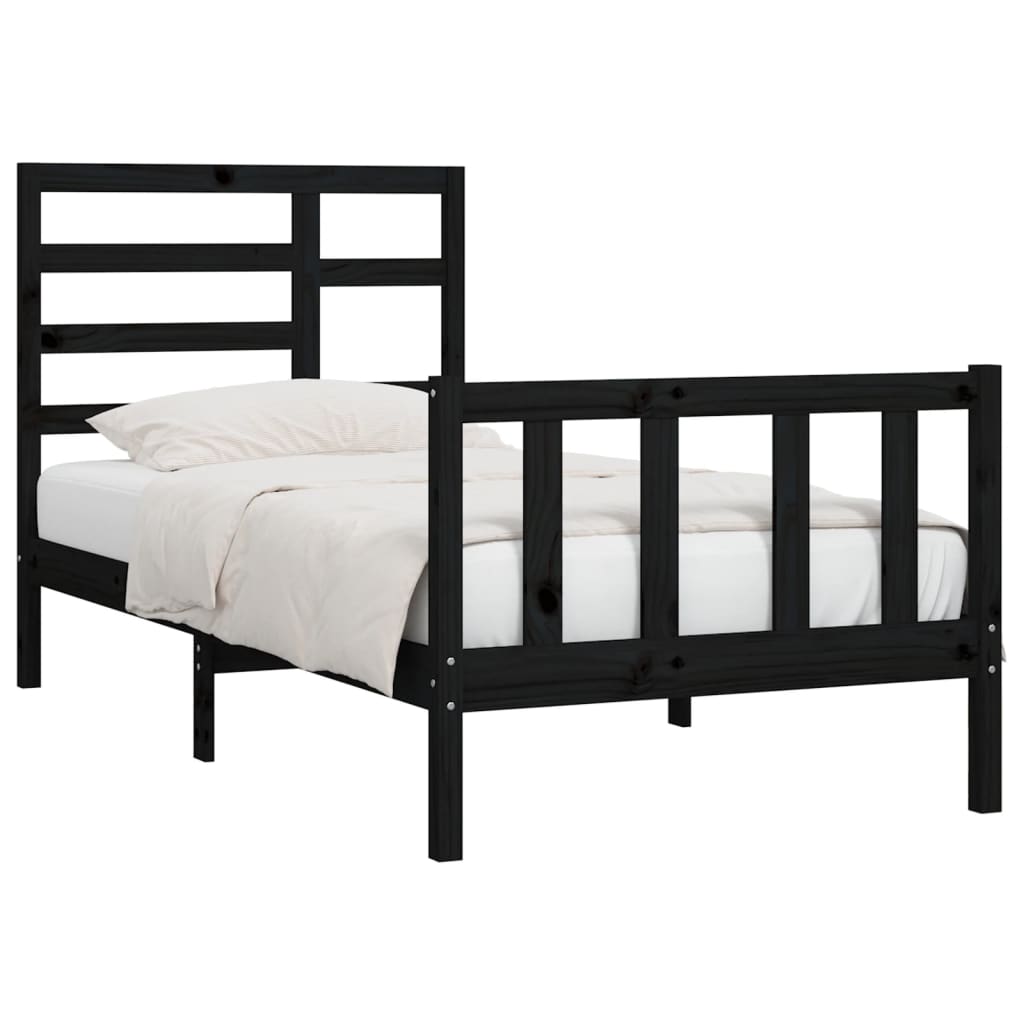 Bed Frame Black Solid Wood Pine 90X200 Cm