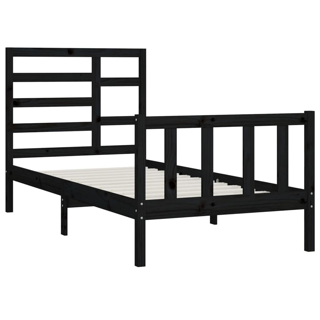 Bed Frame Black Solid Wood Pine 90X200 Cm