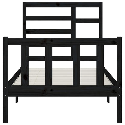 Bed Frame Black Solid Wood Pine 90X200 Cm