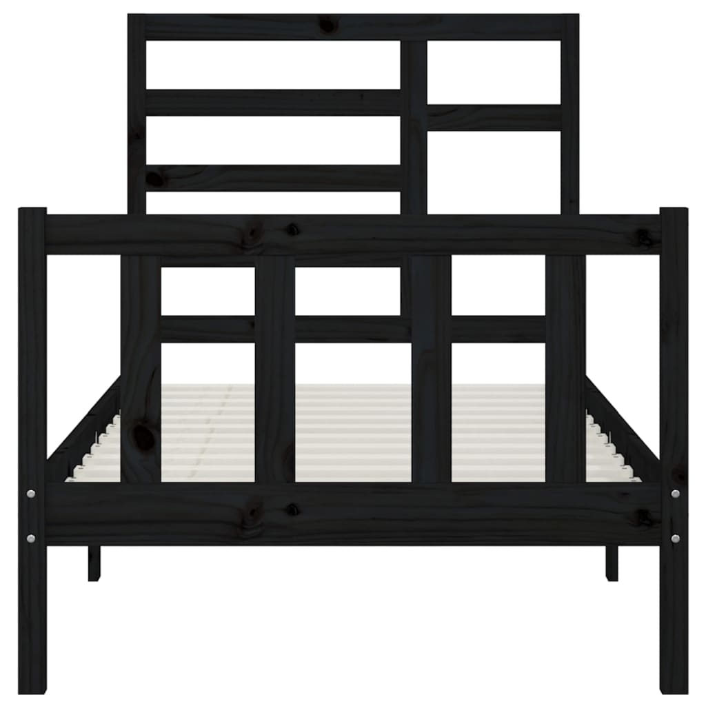 Bed Frame Black Solid Wood Pine 100X200 Cm