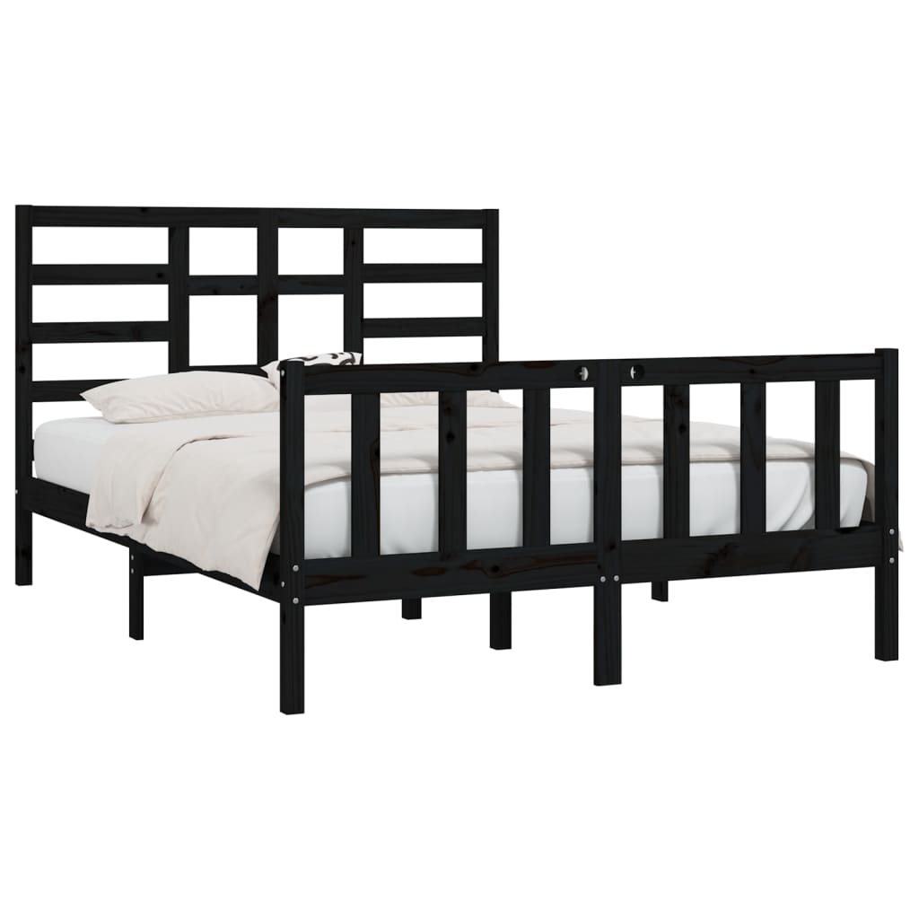 Bed Frame Black Solid Wood Pine 120X200 Cm