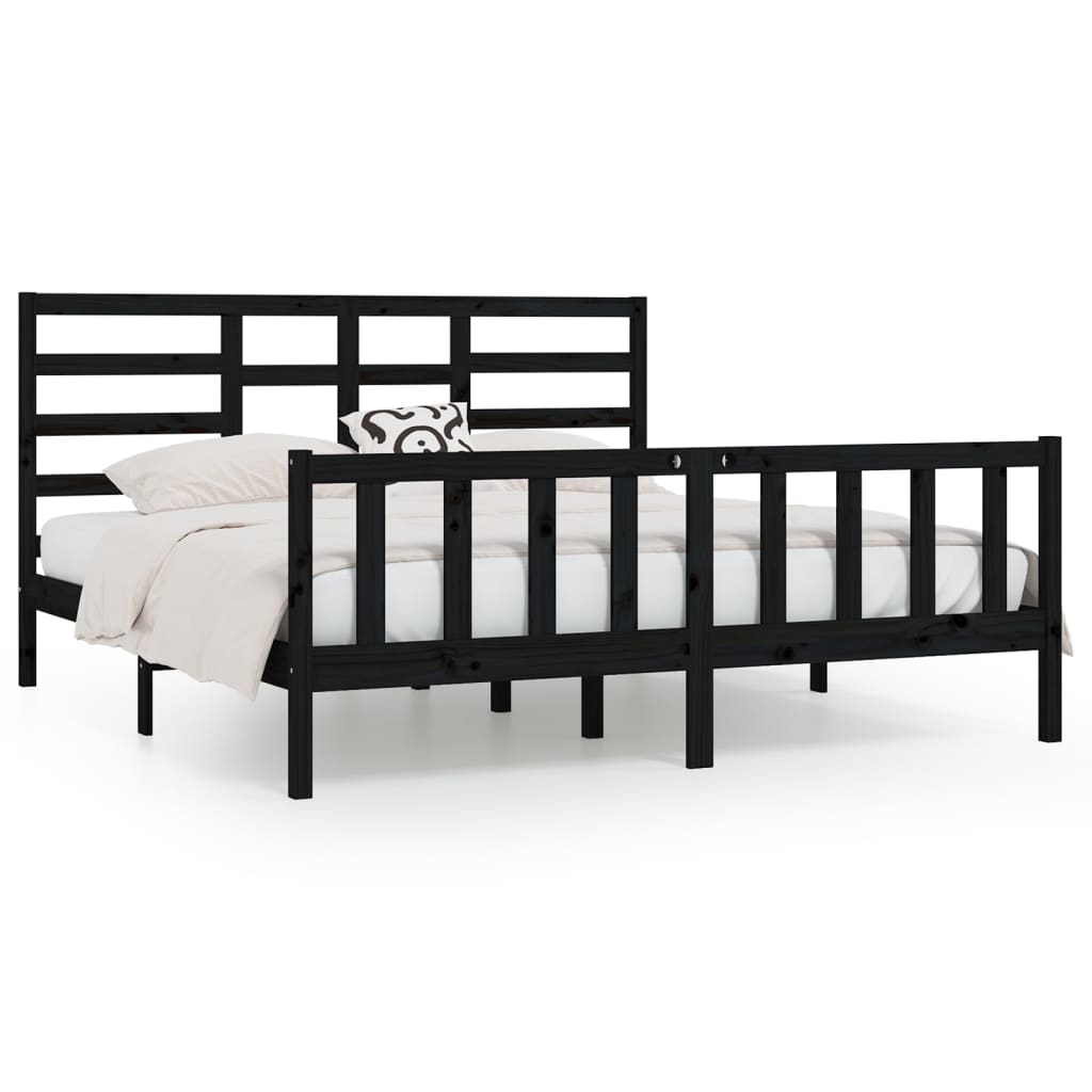 Bed Frame Black Solid Wood Pine 200X200 Cm