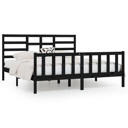 Bed Frame Black Solid Wood Pine 200X200 Cm