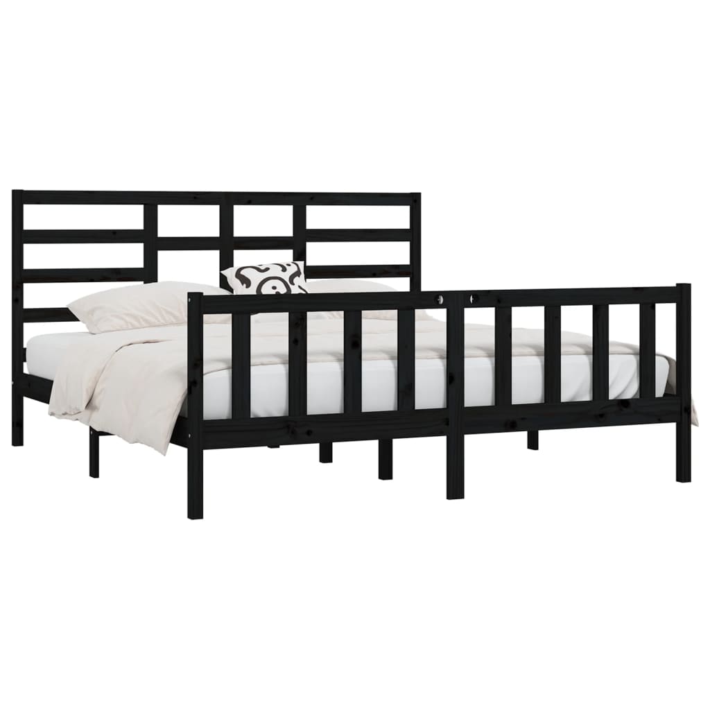 Bed Frame Black Solid Wood Pine 200X200 Cm