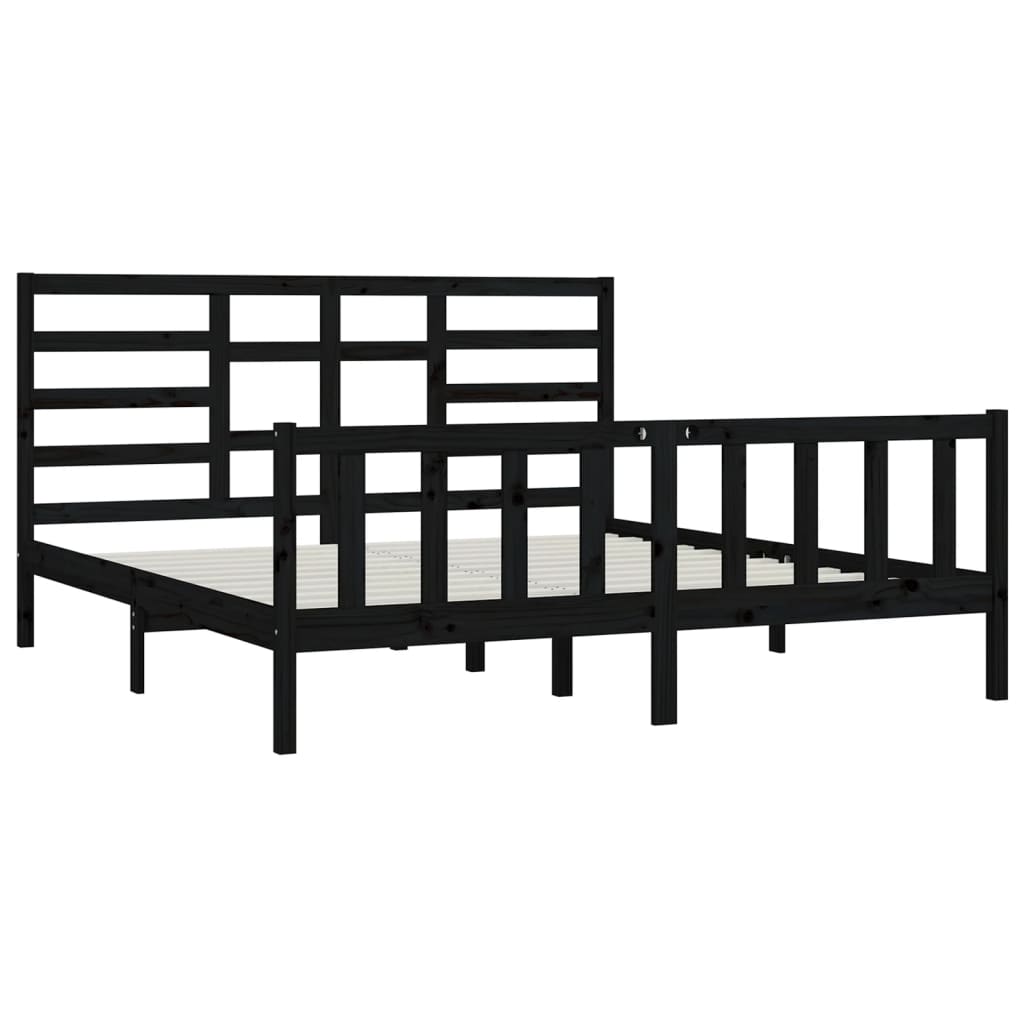 Bed Frame Black Solid Wood Pine 200X200 Cm