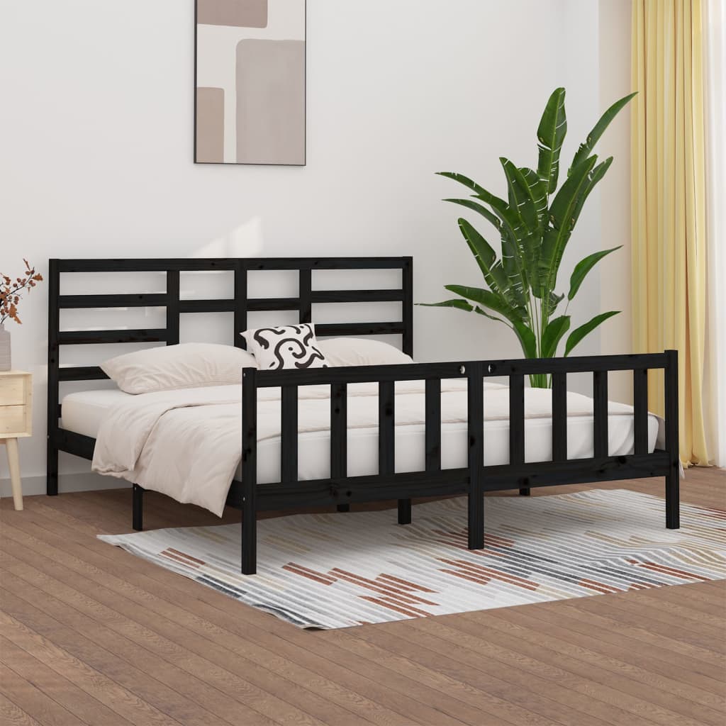 Bed Frame Black Solid Wood Pine 200X200 Cm