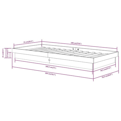 Bed Frame Black Solid Wood 75X190 Cm Small Single