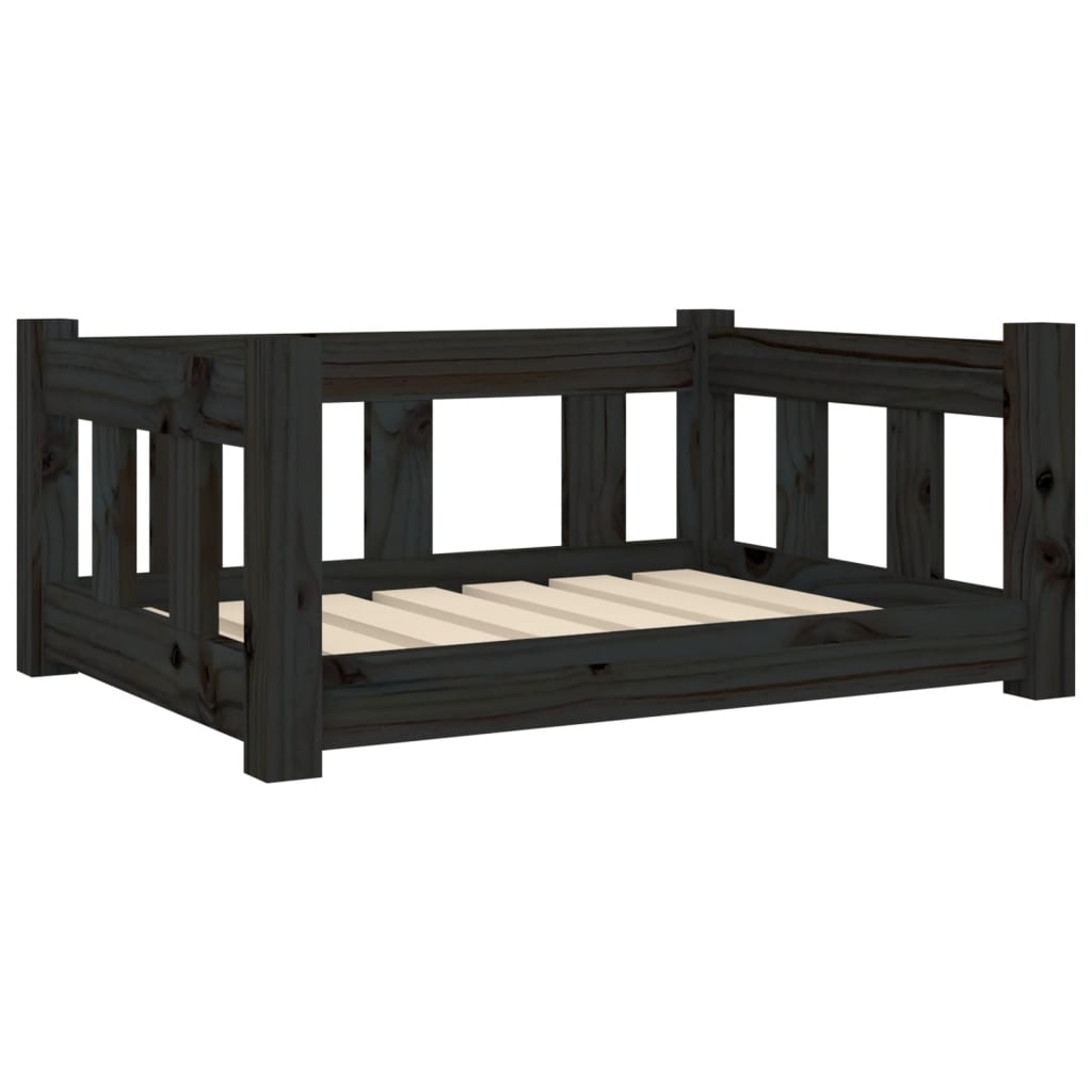 Dog Bed Black 65.5X50.5X28 Cm Solid Wood Pine