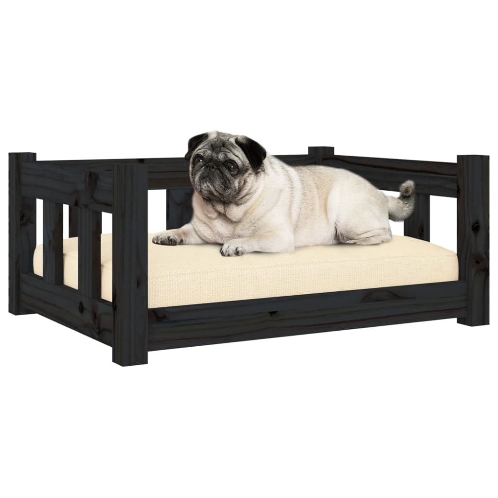 Dog Bed Black 65.5X50.5X28 Cm Solid Wood Pine