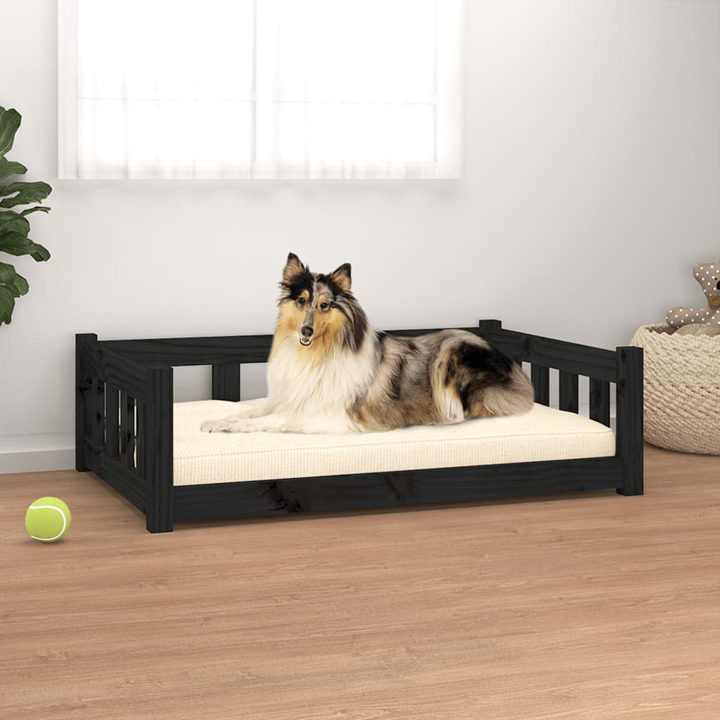 Dog Bed Black 95.5X65.5X28 Cm Solid Wood Pine