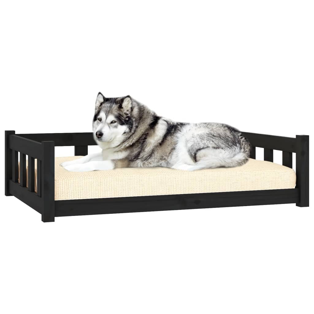 Dog Bed Black 105.5X75.5X28 Cm Solid Wood Pine