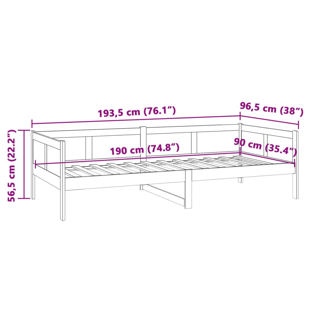 Day Bed Solid Wood Pine 90X190 Cm