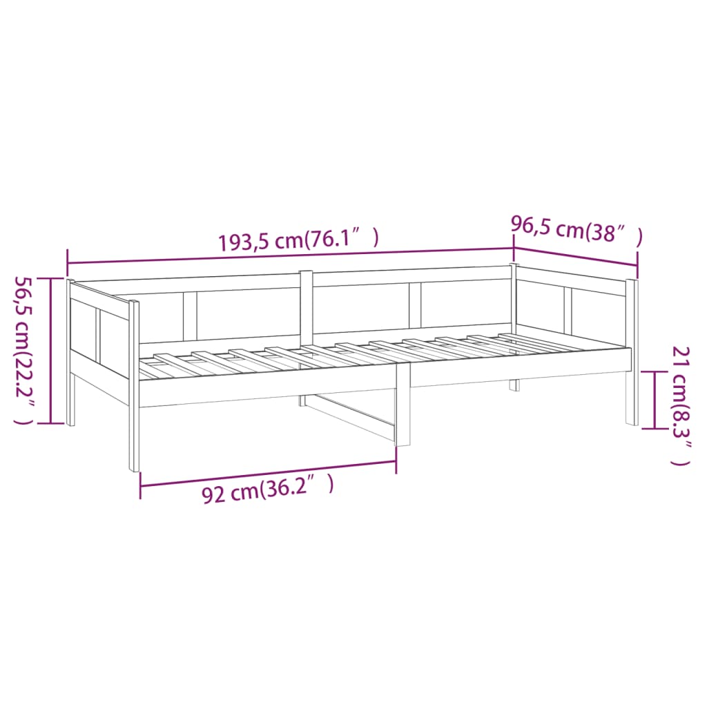 Day Bed White Solid Wood Pine 90X190 Cm