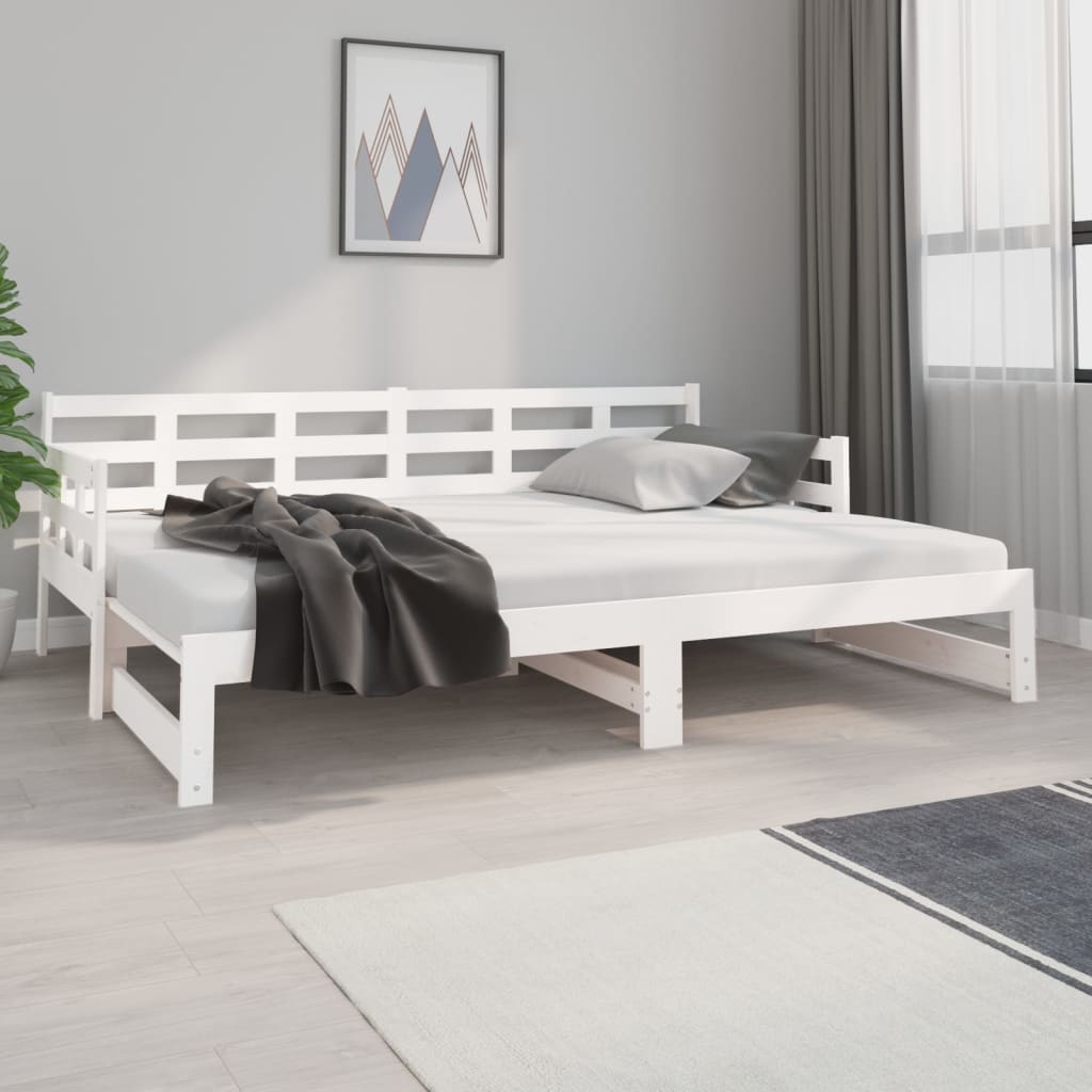 Pull-Out Day Bed White Solid Wood Pine 2X(80X200) Cm