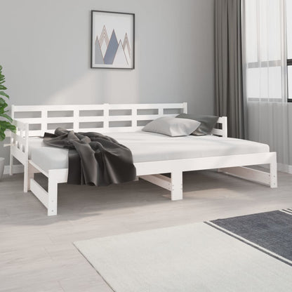 Pull-Out Day Bed White Solid Wood Pine 2X(80X200) Cm