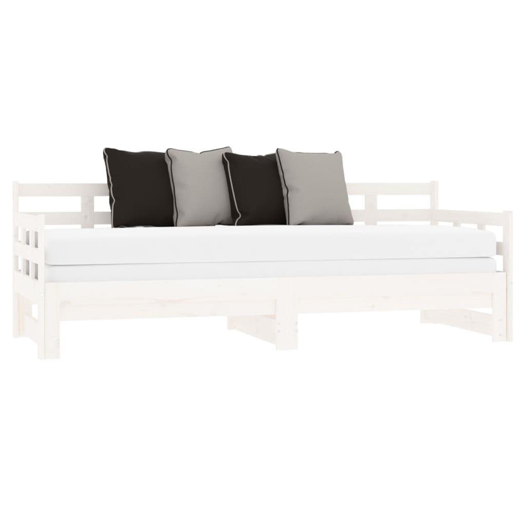 Pull-Out Day Bed White Solid Wood Pine 2X(80X200) Cm