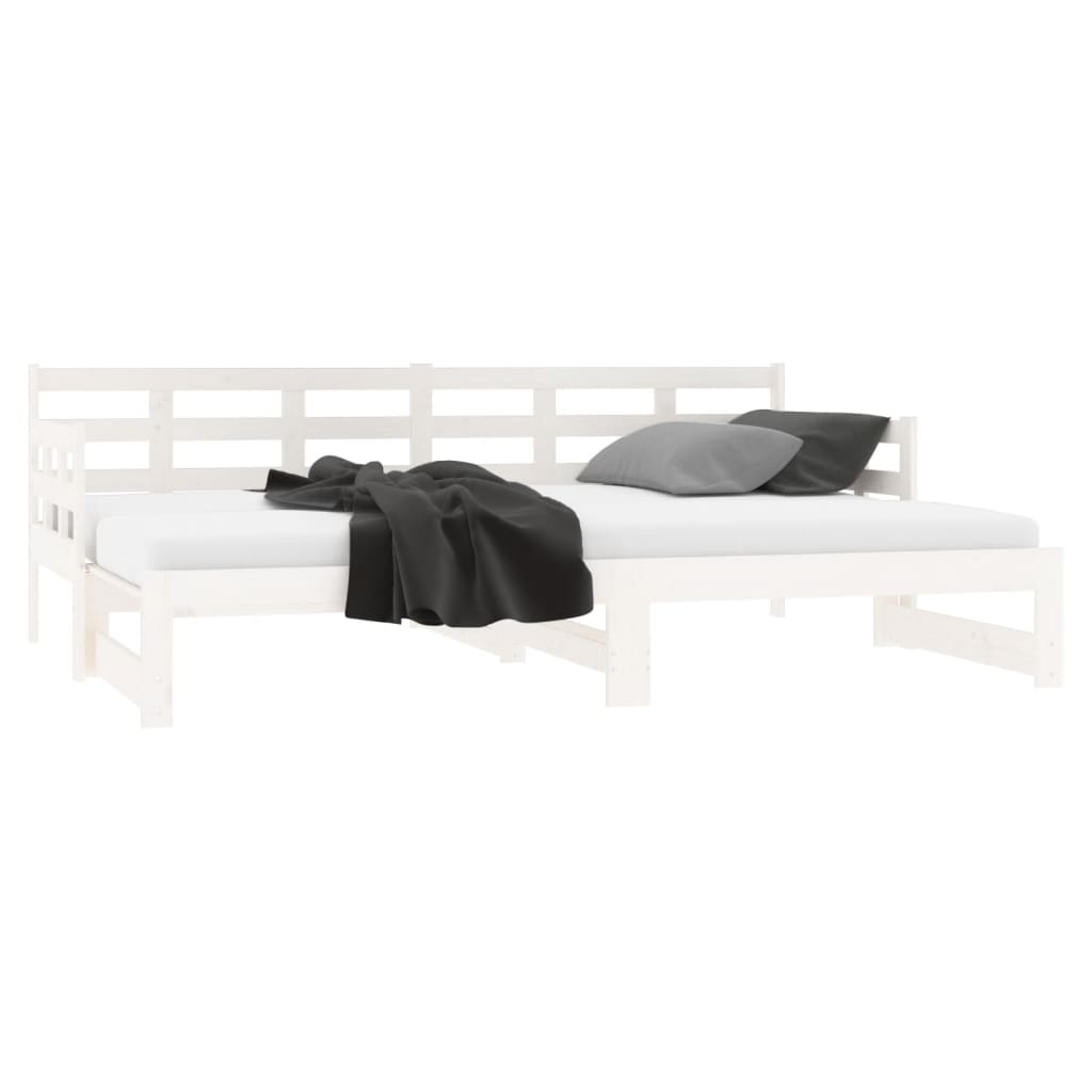 Pull-Out Day Bed White Solid Wood Pine 2X(80X200) Cm