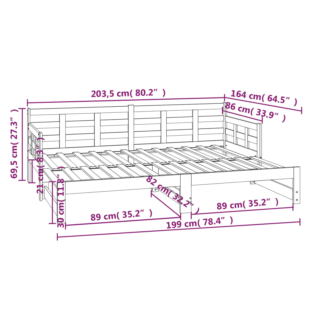 Pull-Out Day Bed White Solid Wood Pine 2X(80X200) Cm