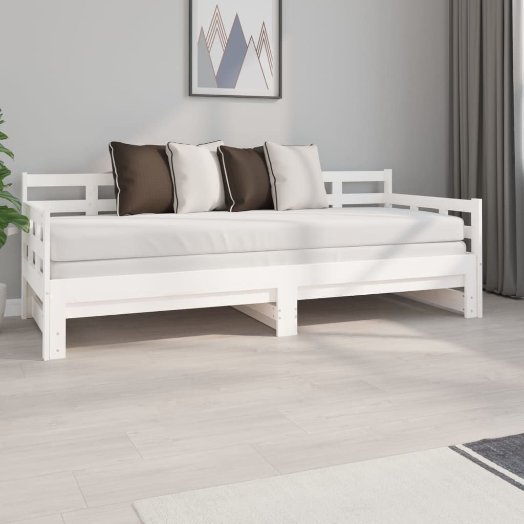 Pull-Out Day Bed White Solid Wood Pine 2X(80X200) Cm