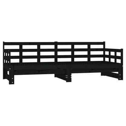 Pull-Out Day Bed Black Solid Wood Pine 2X(80X200) Cm