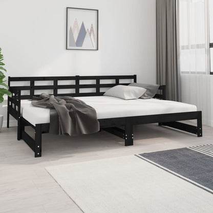 Pull-Out Day Bed Black Solid Wood Pine 2X(80X200) Cm