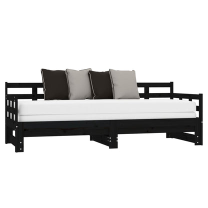 Pull-Out Day Bed Black Solid Wood Pine 2X(80X200) Cm