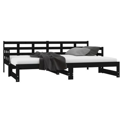 Pull-Out Day Bed Black Solid Wood Pine 2X(80X200) Cm