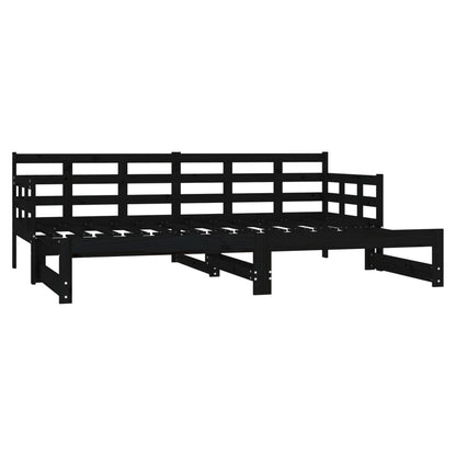 Pull-Out Day Bed Black Solid Wood Pine 2X(80X200) Cm