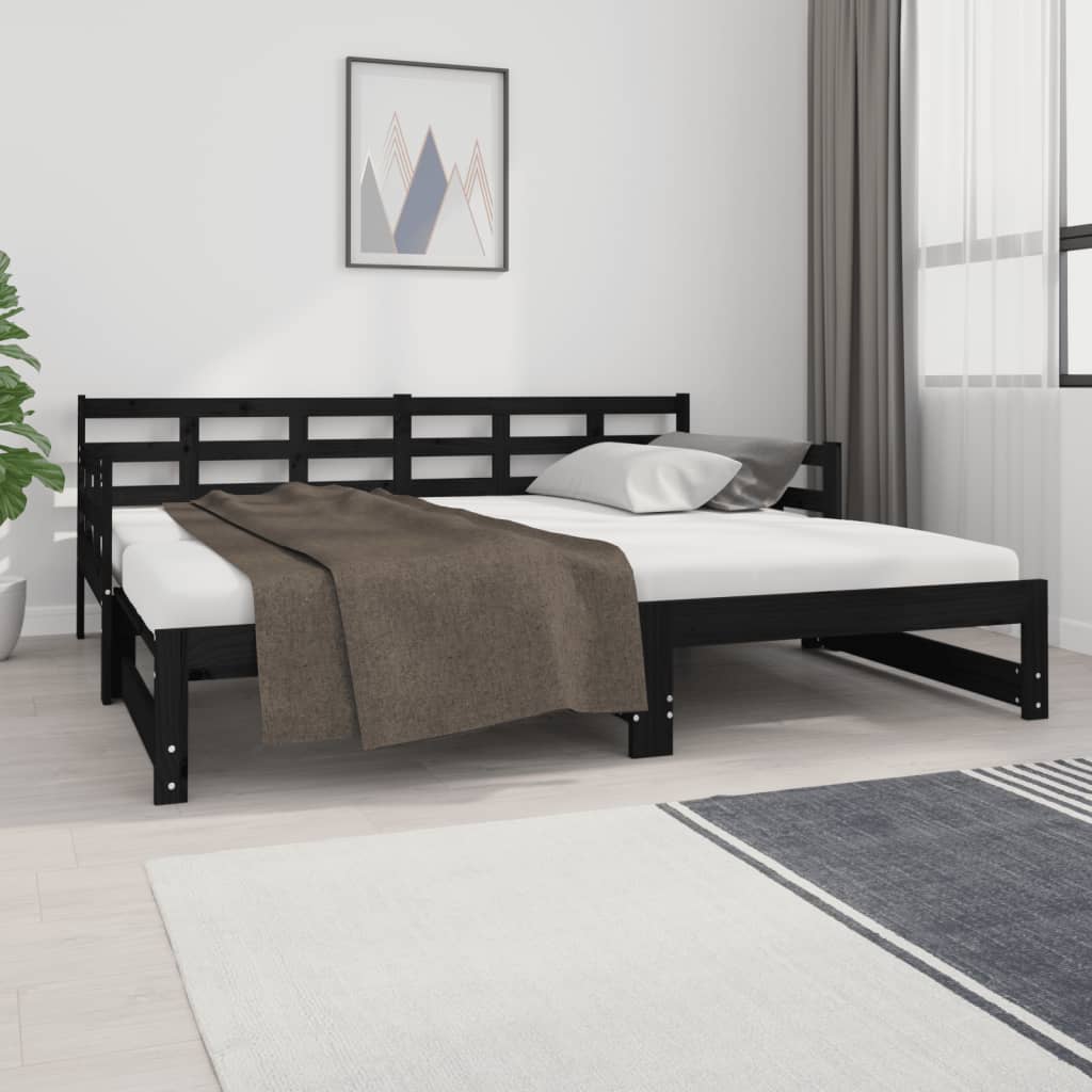 Pull-Out Day Bed Black Solid Wood Pine 2X(90X190) Cm