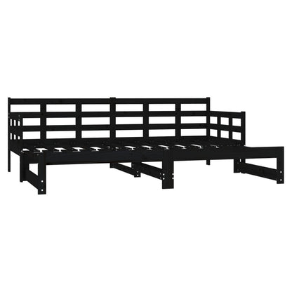 Pull-Out Day Bed Black Solid Wood Pine 2X(90X190) Cm