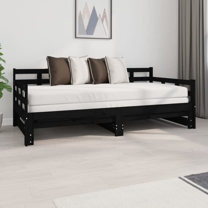 Pull-Out Day Bed Black Solid Wood Pine 2X(90X190) Cm