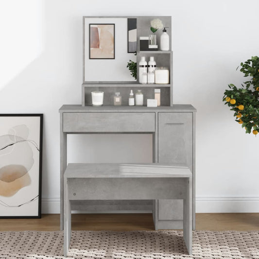 Dressing Table With Mirror Concrete Grey 86.5X35X136 Cm