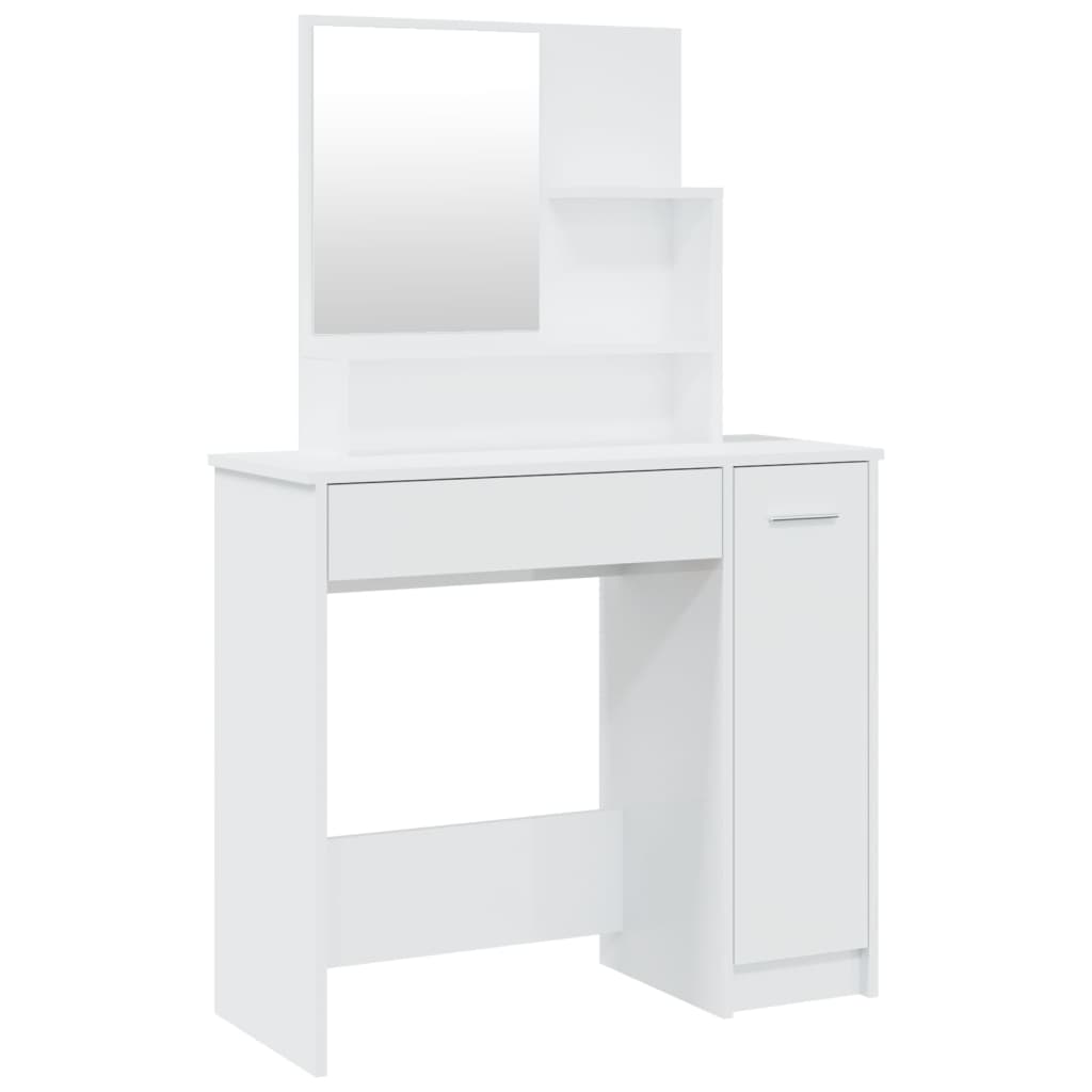 Dressing Table With Mirror High Gloss White 86.5X35X136 Cm