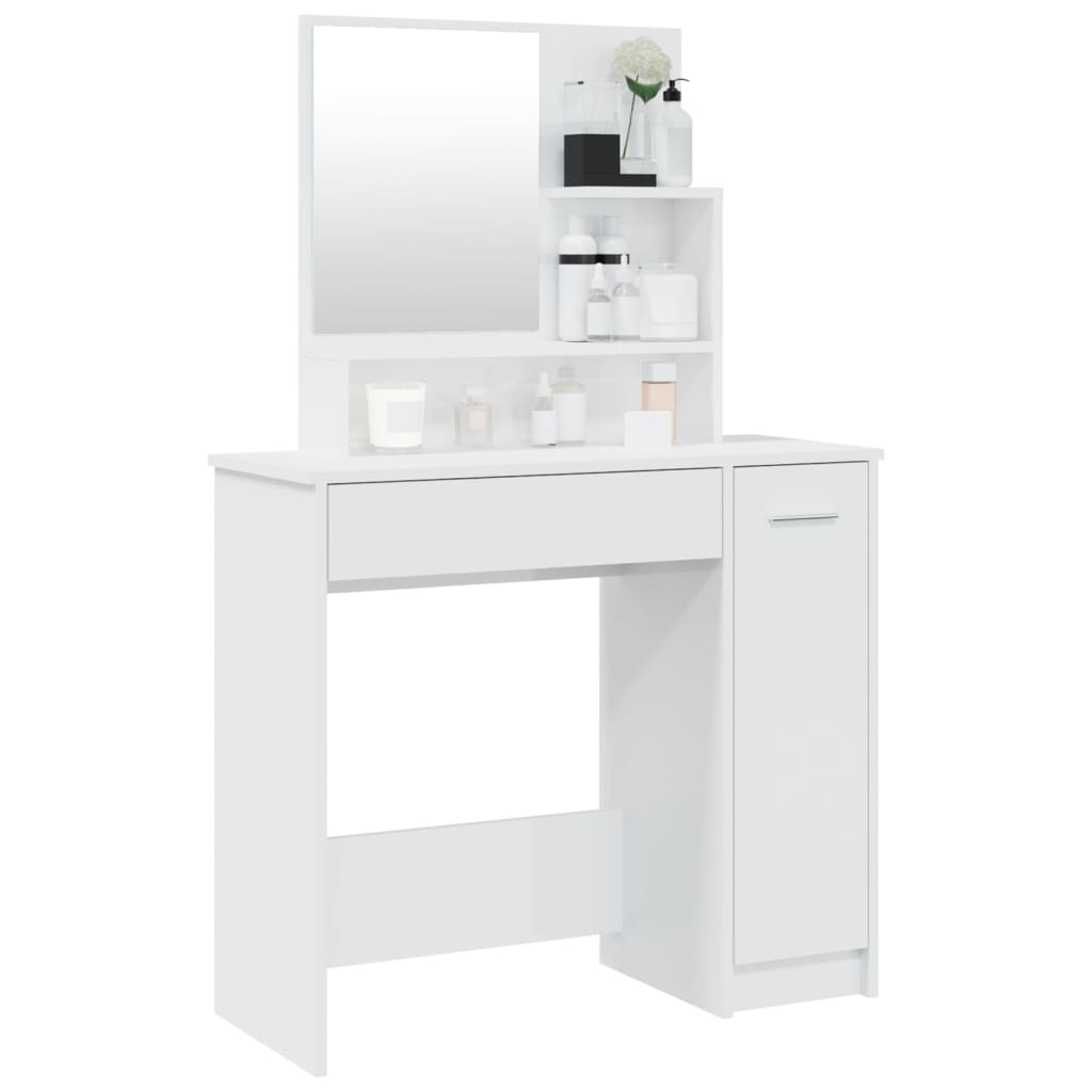 Dressing Table With Mirror High Gloss White 86.5X35X136 Cm