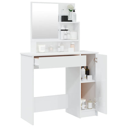 Dressing Table With Mirror High Gloss White 86.5X35X136 Cm