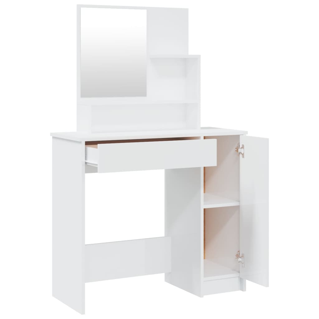 Dressing Table With Mirror High Gloss White 86.5X35X136 Cm