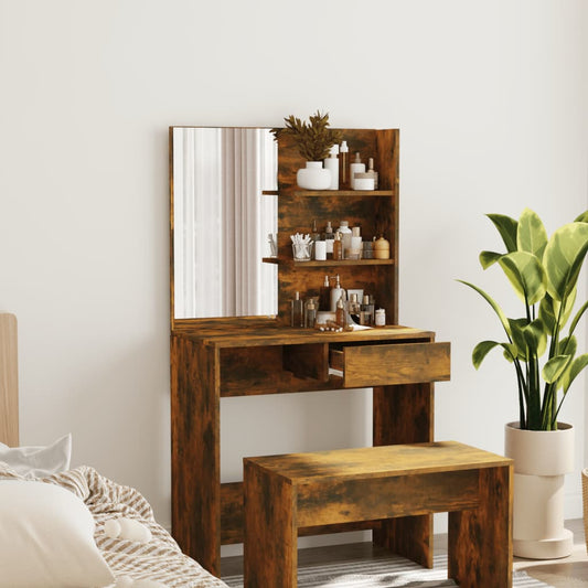 Dressing Table With Mirror Smoked Oak 74.5X40X141 Cm