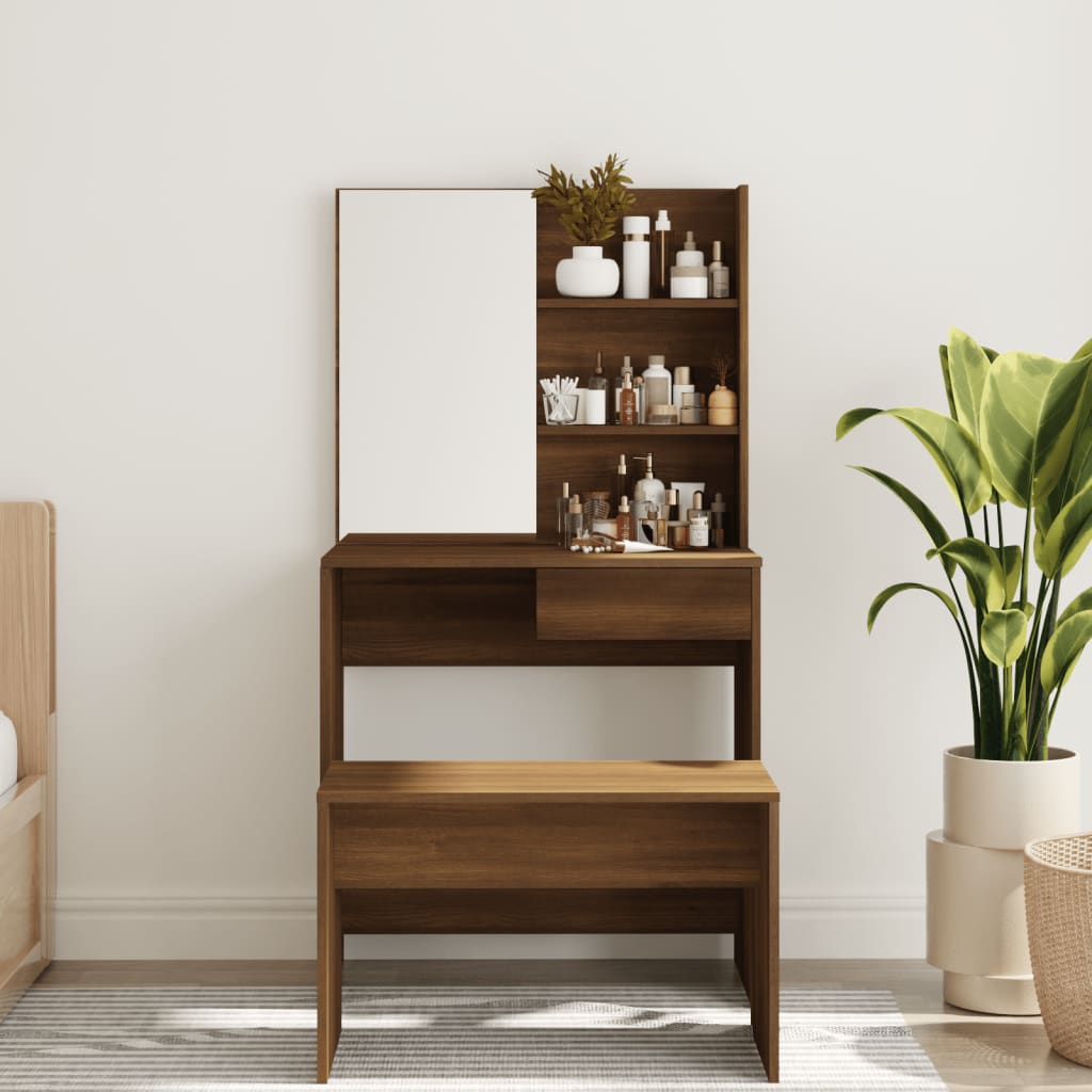 Dressing Table With Mirror Brown Oak 74.5X40X141 Cm