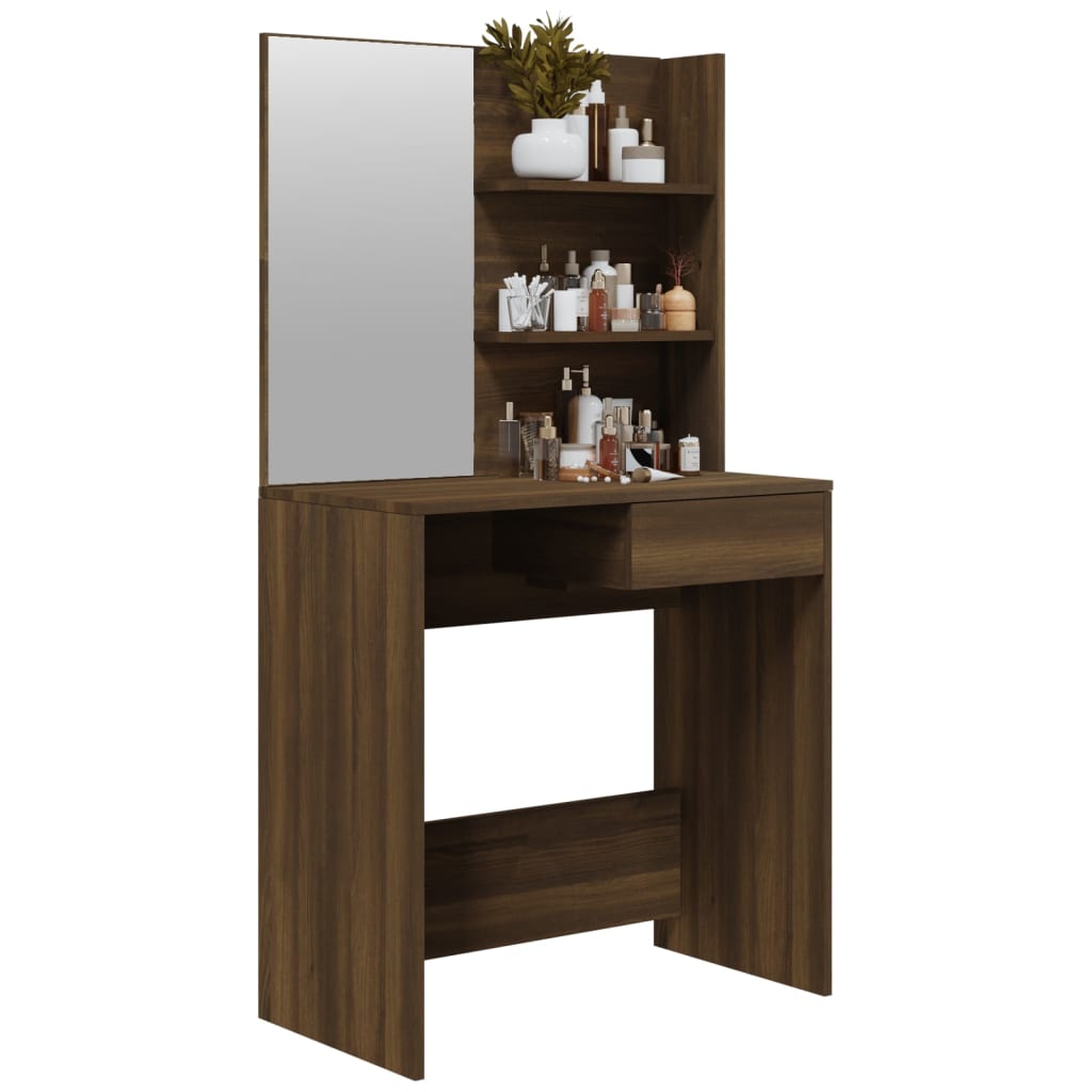 Dressing Table With Mirror Brown Oak 74.5X40X141 Cm