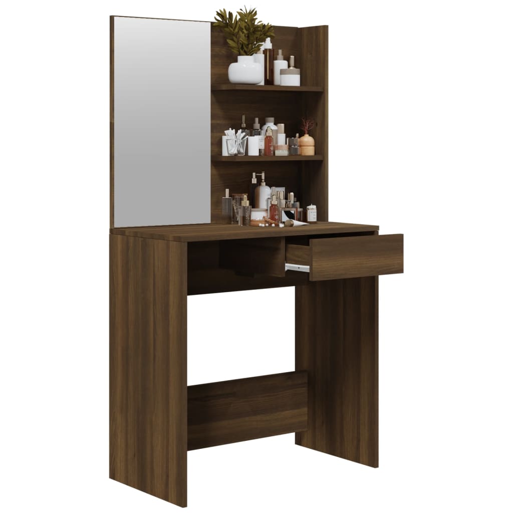 Dressing Table With Mirror Brown Oak 74.5X40X141 Cm