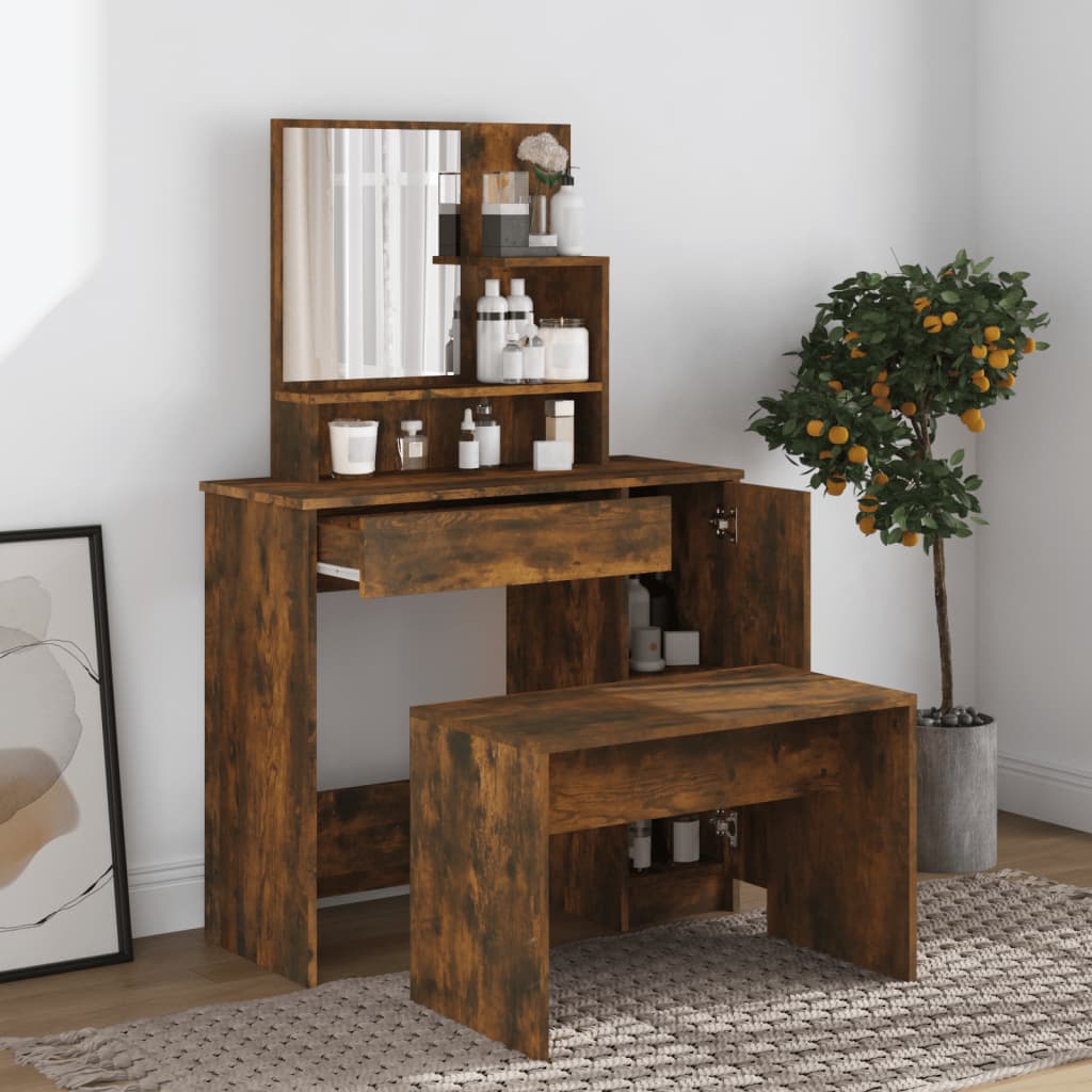 Dressing Table With Mirror Smoked Oak 86.5X35X136 Cm