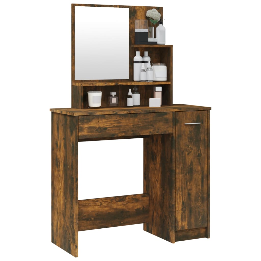 Dressing Table With Mirror Smoked Oak 86.5X35X136 Cm