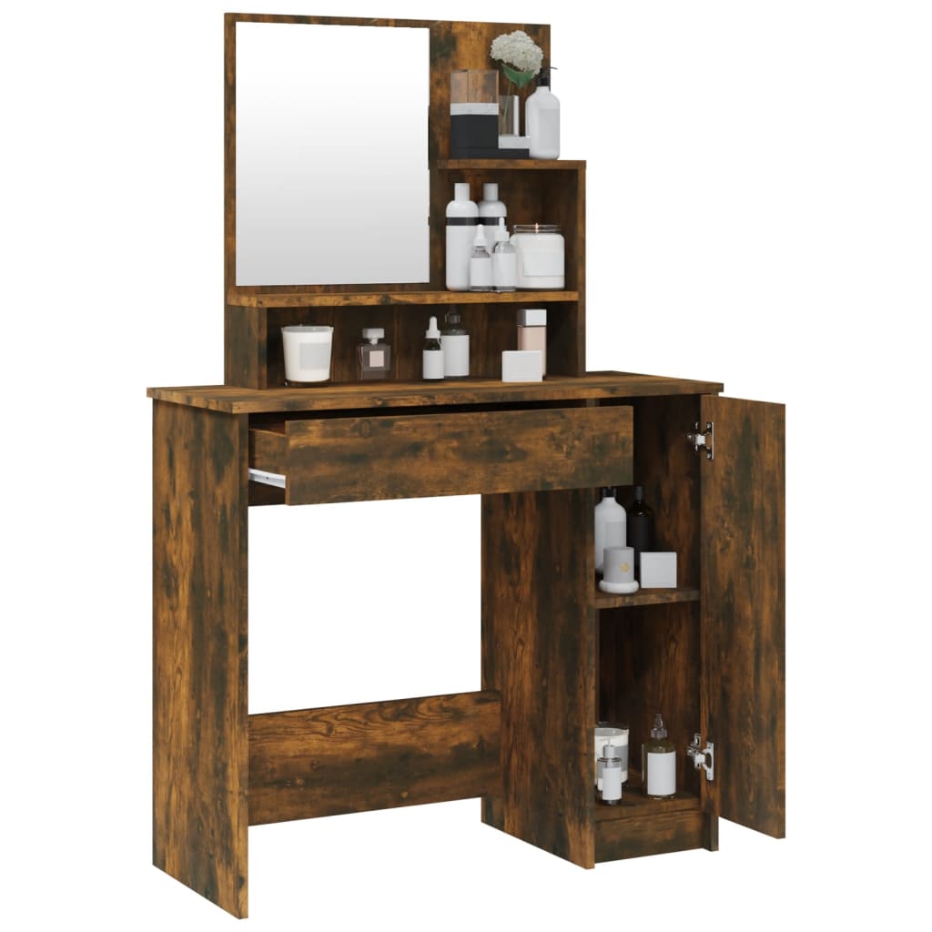 Dressing Table With Mirror Smoked Oak 86.5X35X136 Cm