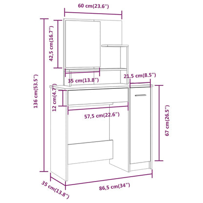 Dressing Table With Mirror Smoked Oak 86.5X35X136 Cm